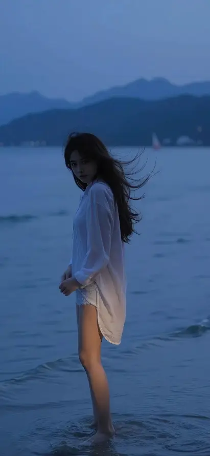 4k夜色壁纸 - 海浪 - 海边 - 白衣「哲风壁纸」