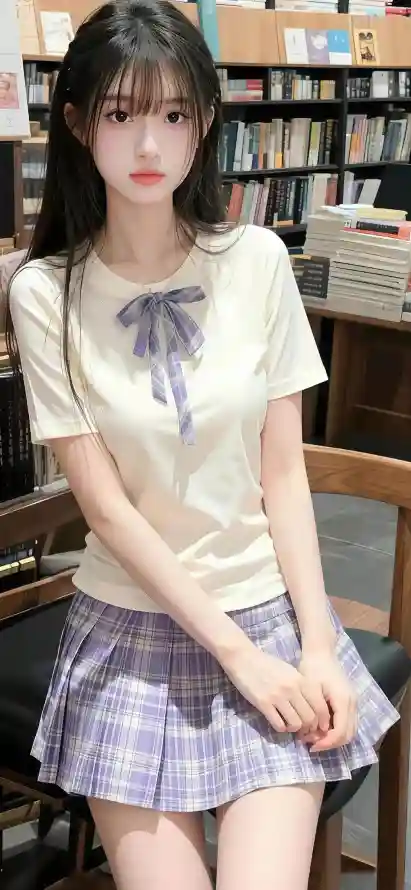 4k书架壁纸 - 清新 - 白衣 - 紫格裙「哲风壁纸」