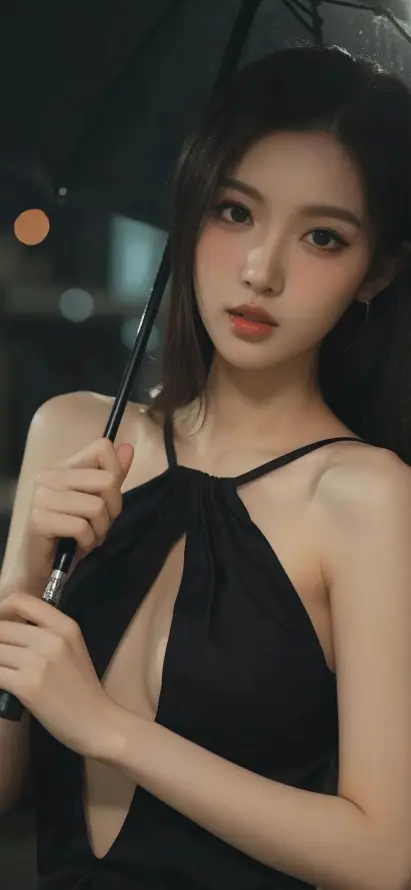 4k夜景壁纸 - 撑伞 - 雨夜 - 吊带裙「哲风壁纸」