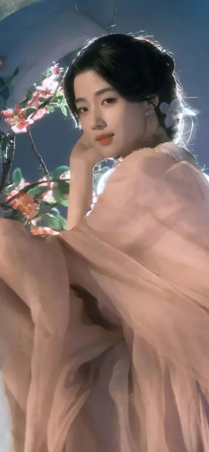 4k柔美壁纸 - 花枝 - 浅粉色 - 古风美女「哲风壁纸」