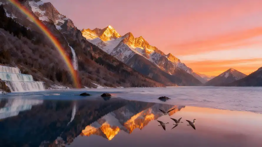 4k彩虹壁纸 - 晚霞 - 雪山 - 飞鸟「哲风壁纸」 4k彩虹壁纸 - 晚霞 - 雪山 - 飞鸟「哲风壁纸」