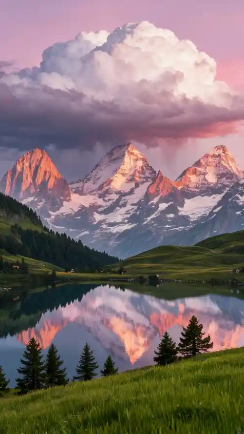 4k山脉壁纸 - 晚霞 - 树木 - 湖泊「哲风壁纸」