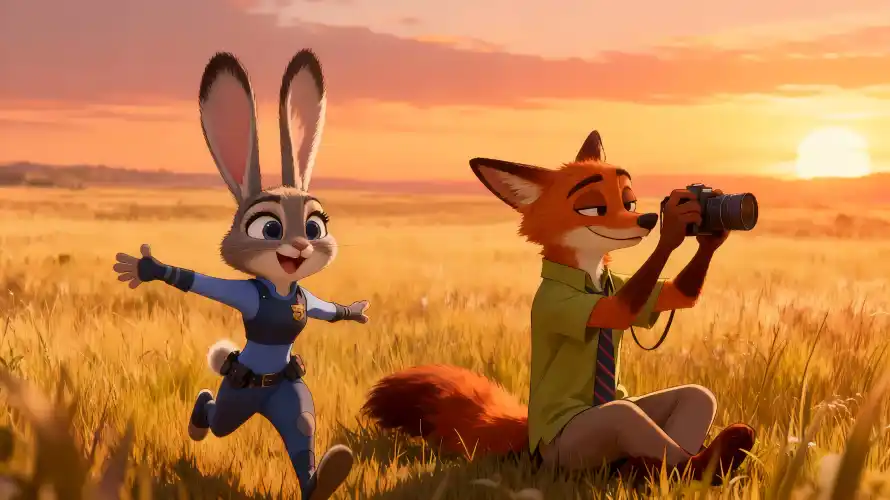 3k兔子壁纸-疯狂动物城与夕阳-尼克热门的壁纸「哲风壁纸」