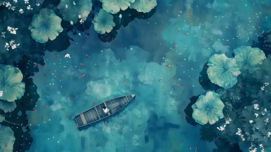 4k小船壁纸 - 水彩 - 水面 - 花瓣「哲风壁纸」