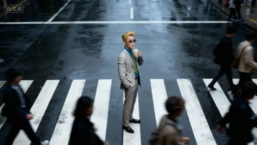 4k行人壁纸 - 西装 - 雨天 - 斑马线「哲风壁纸」