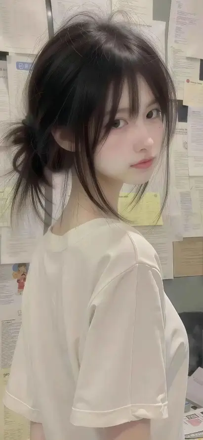 4k低马尾壁纸 - 室内背景 - 手机壁纸 - 浅色上衣「哲风壁纸」