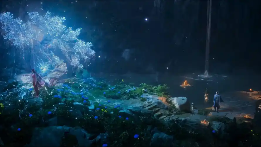 4k夜景壁纸 - 瀑布 - 风景 - 发光树「哲风壁纸」 4k夜景壁纸 - 瀑布 - 风景 - 发光树「哲风壁纸」