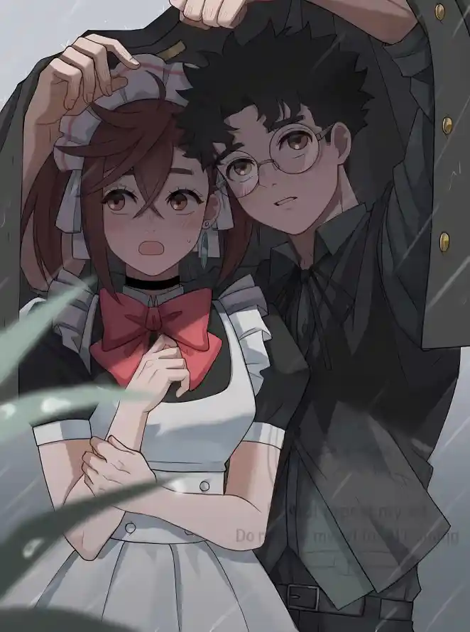 4k动漫壁纸 - 雨天 - 女仆装 - 眼镜男「哲风壁纸」