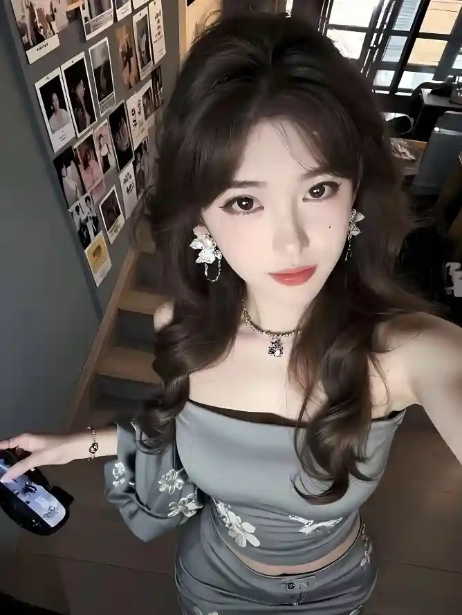 4k卷发壁纸 - 网红 - 自拍 - 露肩装「哲风壁纸」