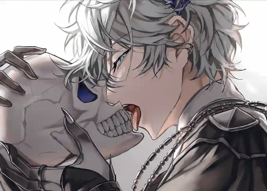 4k银发壁纸 - 骷髅 - 二次元 - 暗黑风「哲风壁纸」