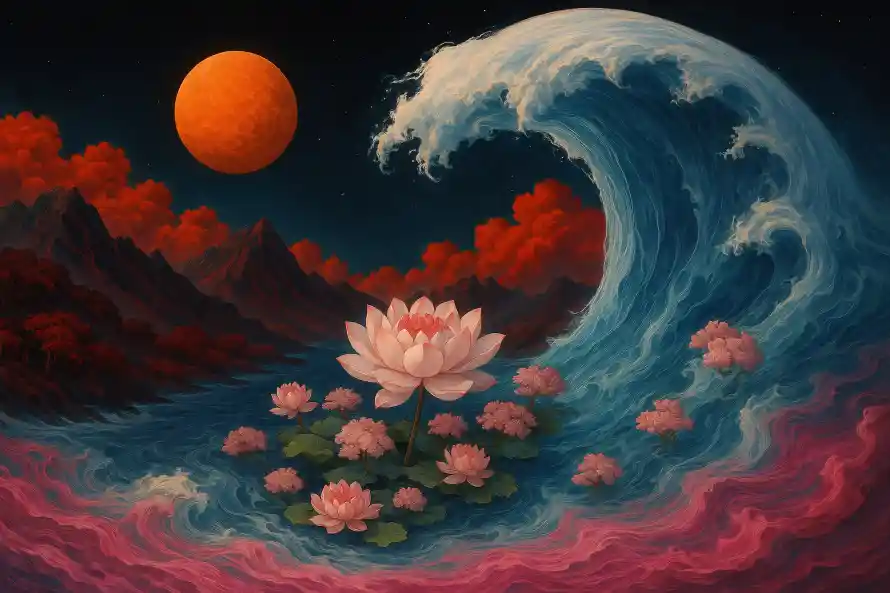 3k插画壁纸-莲花和红树-免费下载「哲风壁纸」