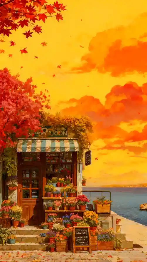 4k房屋壁纸 - 日落 - 枫叶 - 橙云「哲风壁纸」