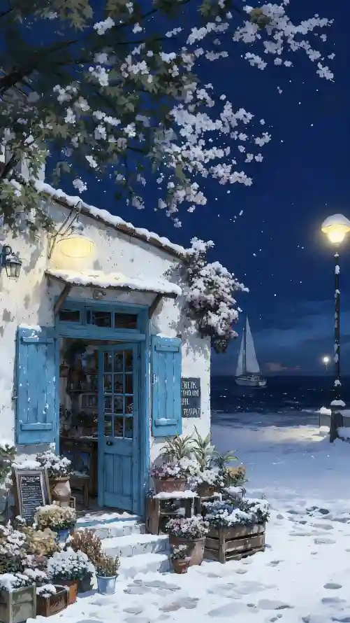 4k夜晚壁纸 - 帆船 - 房屋 - 海边「哲风壁纸」