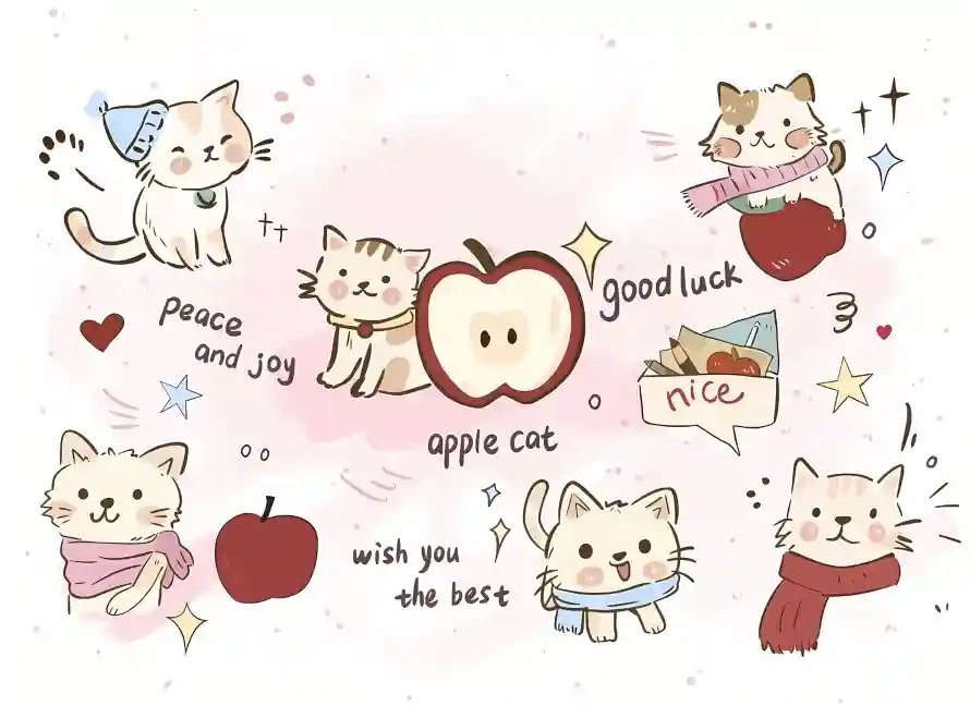 2k卡通壁纸-苹果和小猫-壁纸推荐「哲风壁纸」