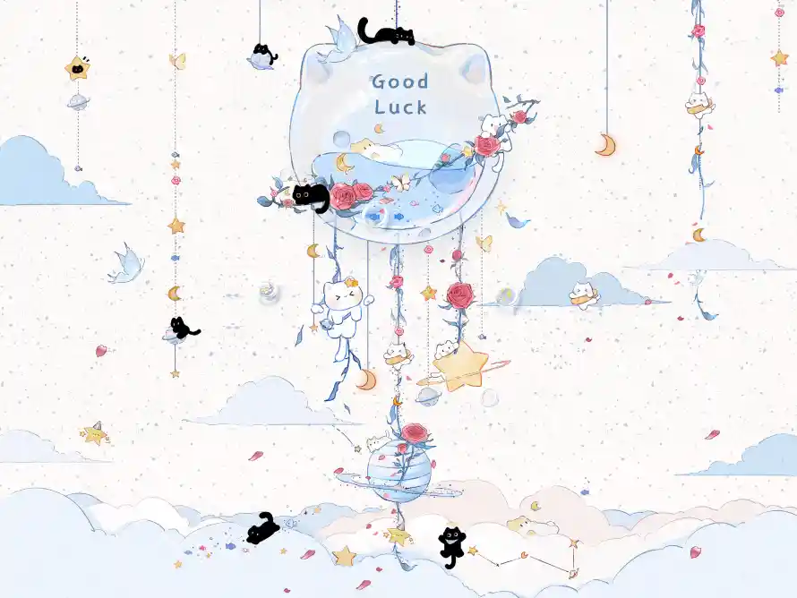 4k云朵壁纸 - 小猫 - 星星 - 铃铛「哲风壁纸」