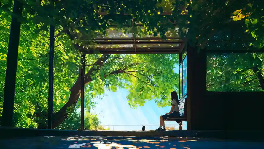 4k亭子壁纸 - 女孩 - 户外 - 树木「哲风壁纸」