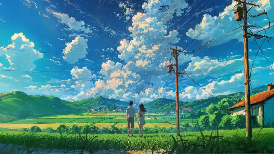 4k情侣壁纸 - 田野 - 草地 - 远山「哲风壁纸」