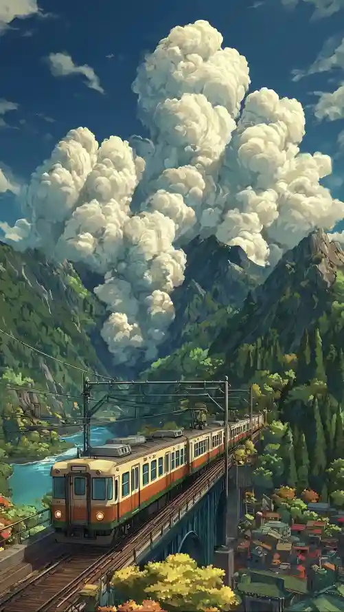 4k云团壁纸 - 小镇 - 山谷 - 桥梁「哲风壁纸」