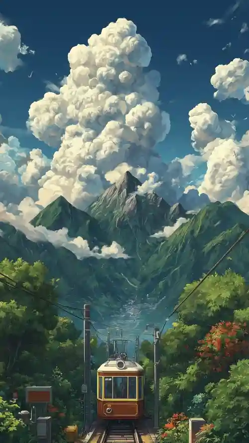 4k云团壁纸 - 山脉 - 森林 - 火车「哲风壁纸」