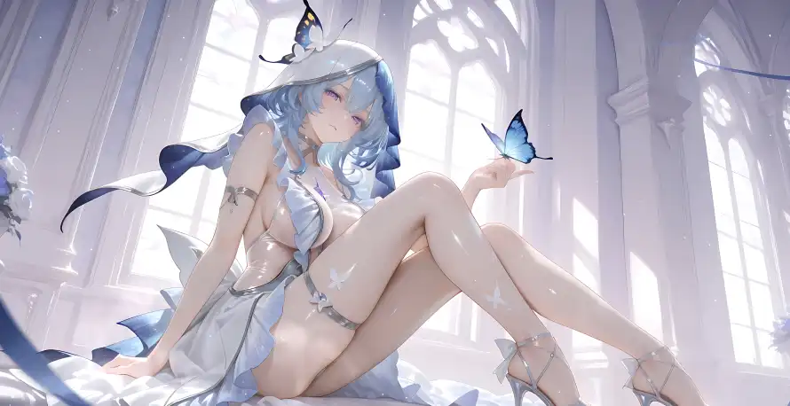 4k蓝发壁纸-守岸人壁纸和蝴蝶-哥特建筑壁纸推荐「哲风壁纸」