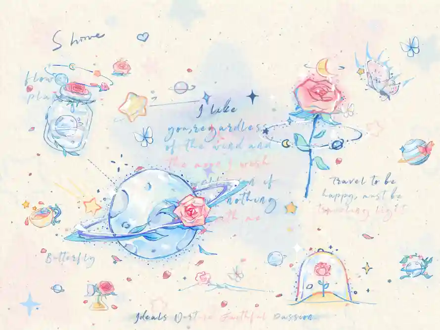 4k星球壁纸 - 玫瑰 - 手绘风 - 水彩画「哲风壁纸」