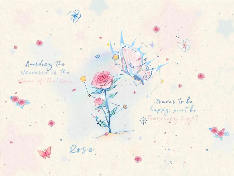 4k梦幻壁纸 - 花卉 - 蝴蝶 - 手绘风「哲风壁纸」