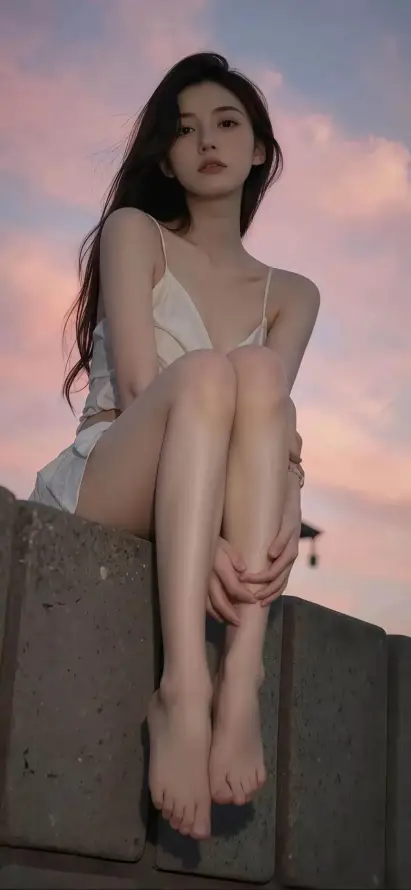 4k晚霞壁纸 - 石墙 - 迷人 - 吊带裙「哲风壁纸」