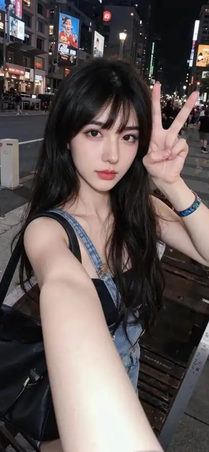 4k夜景壁纸 - 比耶 - 红唇 - 自拍「哲风壁纸」