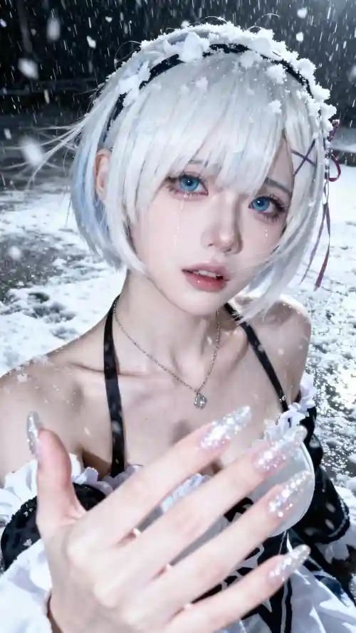 4k白发壁纸 - 蓝眼 - 蕾姆 - 雪景「哲风壁纸」