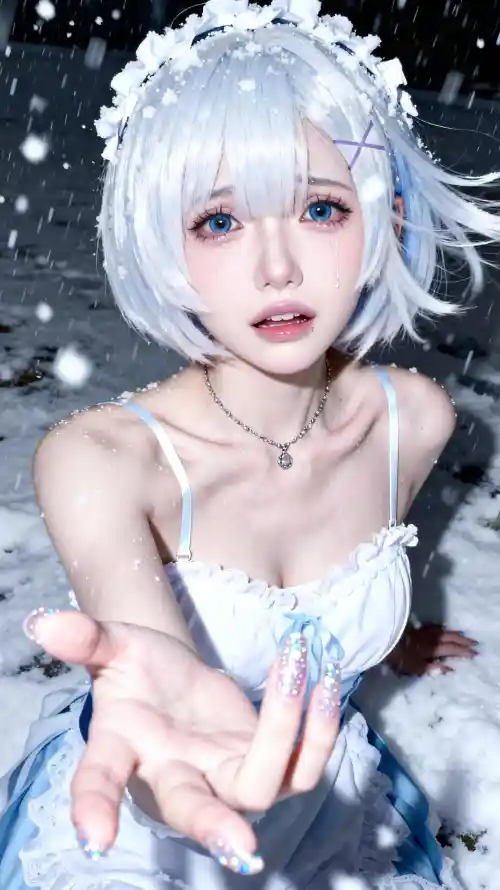 4k白裙壁纸 - 蕾姆 - 银发 - 雪景「哲风壁纸」