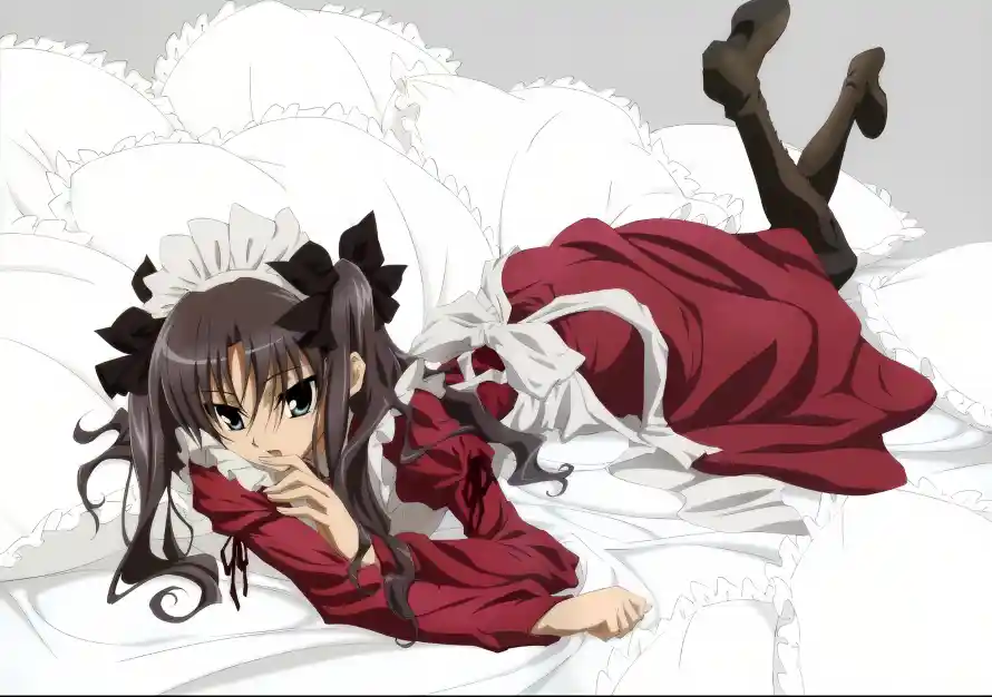 2k长发壁纸-二次元和黑丝-红色连衣裙壁纸分享「哲风壁纸」