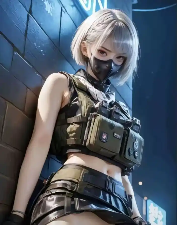 4k女兵壁纸 - 白发 - 短裙 - 面罩「哲风壁纸」