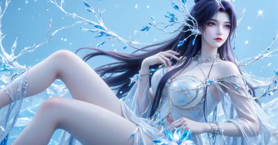 4k云望舒壁纸 - 古风美女 - 梦幻场景 - 蓝色花卉「哲风壁纸」