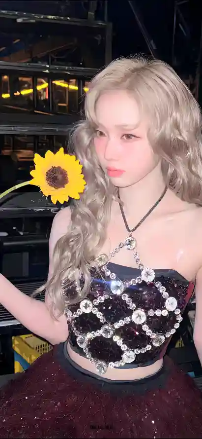 4k爱豆壁纸 - 魅力 - 向日葵 - 酒红裙「哲风壁纸」