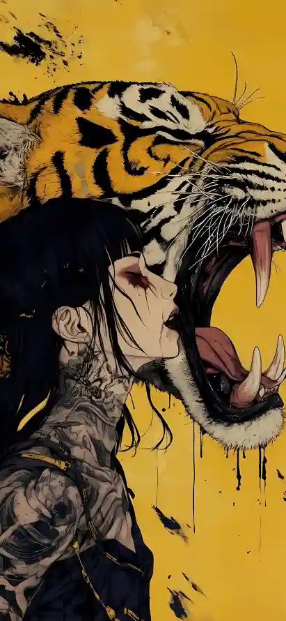 4k女孩壁纸 - 纹身 - 老虎 - 暗黑风格「哲风壁纸」