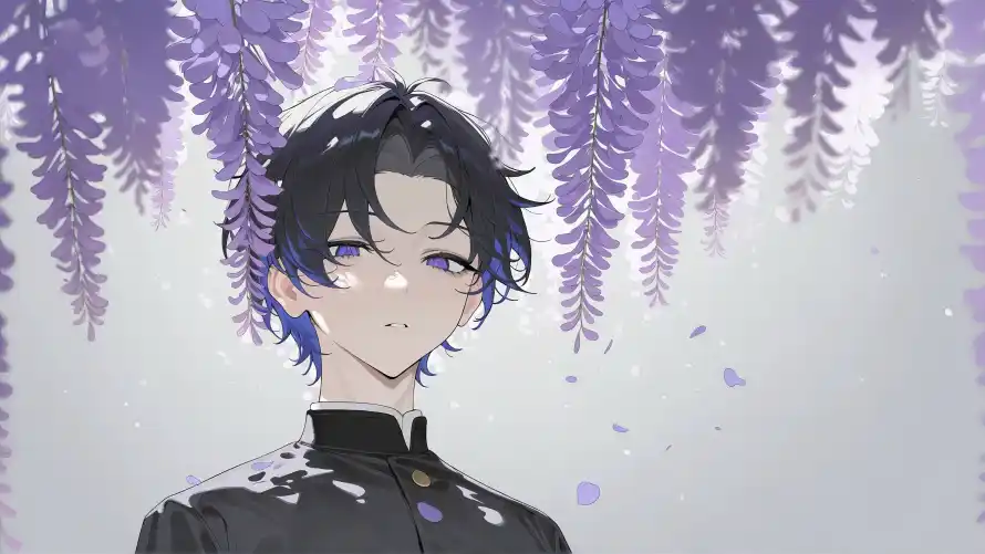 4k树叶壁纸 - 紫眸 - 二次元 - 学制服「哲风壁纸」