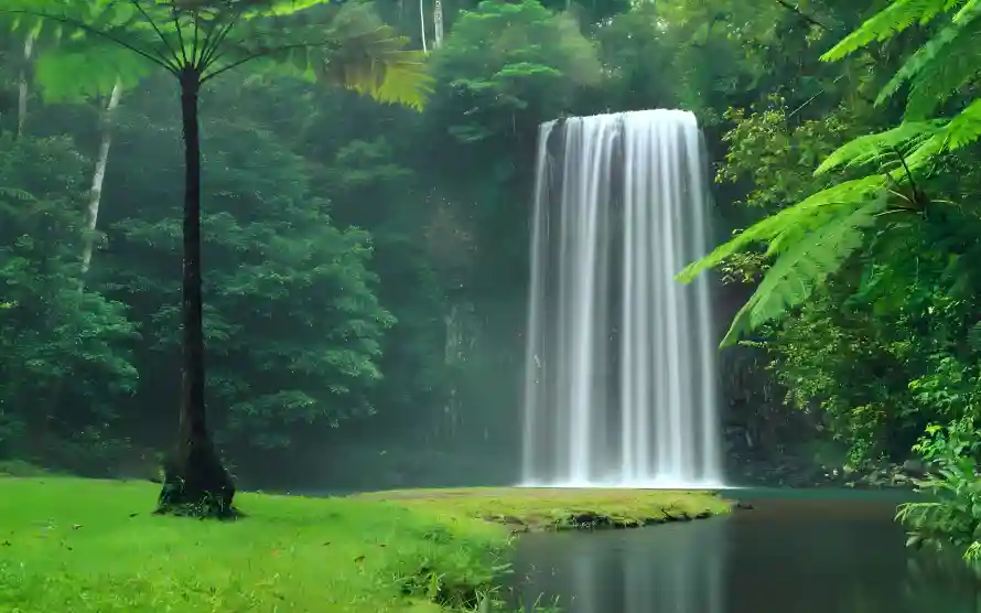 4k森林壁纸 - 湖水 - 瀑布 - 草地「哲风壁纸」