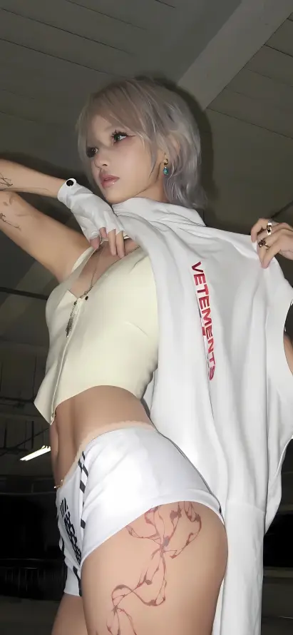 4k辣妹壁纸 - 短上衣 - 个性纹身 - 时尚穿搭「哲风壁纸」