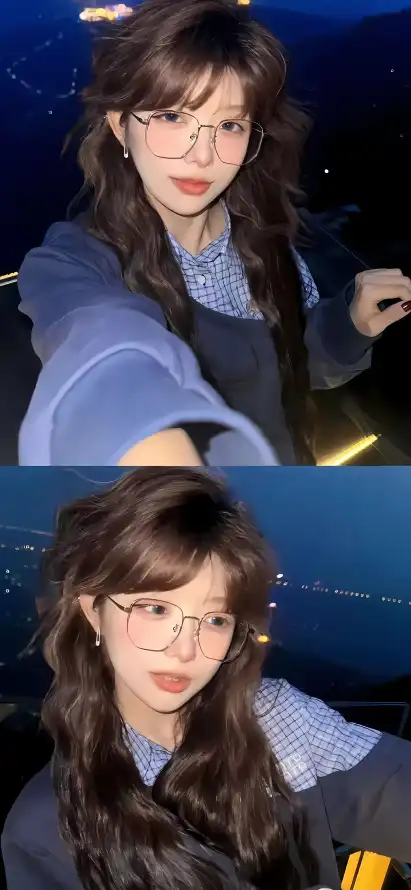 4k夜景壁纸 - 海边 - 自拍 - 眼镜女生「哲风壁纸」