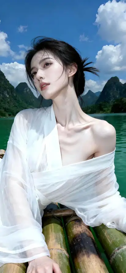 4k山水壁纸 - 清新 - 竹筏 - 手机壁纸「哲风壁纸」