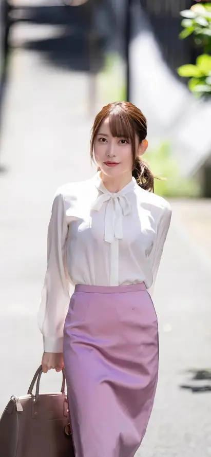 4k紫裙壁纸 - 美女 - 街拍 - 白衬衫「哲风壁纸」