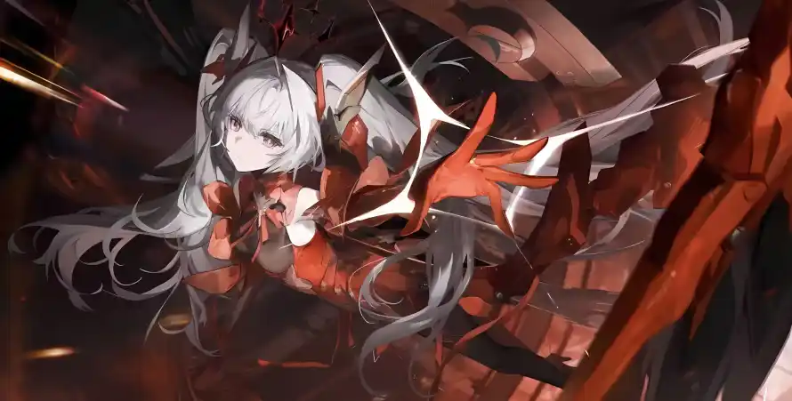 2k红衣壁纸-二次元与银发-战斗姿态免费下载「哲风壁纸」