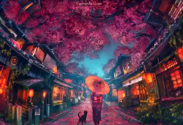 2k丝带壁纸-日本动画片 - 夜晚-悠梅热门的壁纸「哲风壁纸」