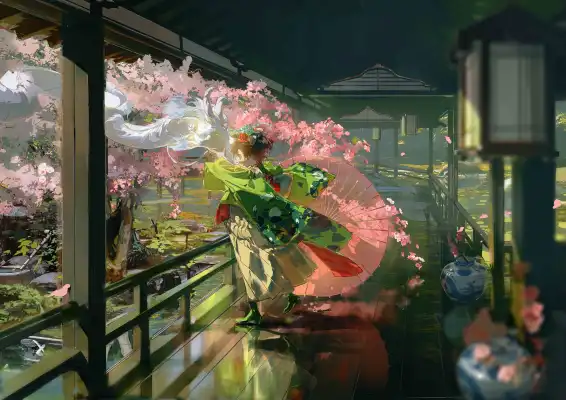 2k反射壁纸-动漫女孩和花朵-免费下载「哲风壁纸」