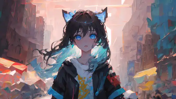 2k猫女壁纸-猫耳朵 - 蓝眼睛-动漫女孩壁纸分享「哲风壁纸」