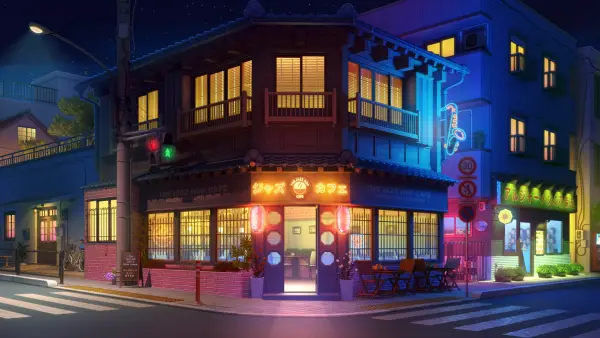 2k咖啡壁纸-咖啡店与夜晚-数字艺术壁纸分享「哲风壁纸」