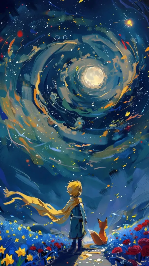 小王子与狐狸壁纸｜梦幻星空背景图片 - 二次元「哲风壁纸」