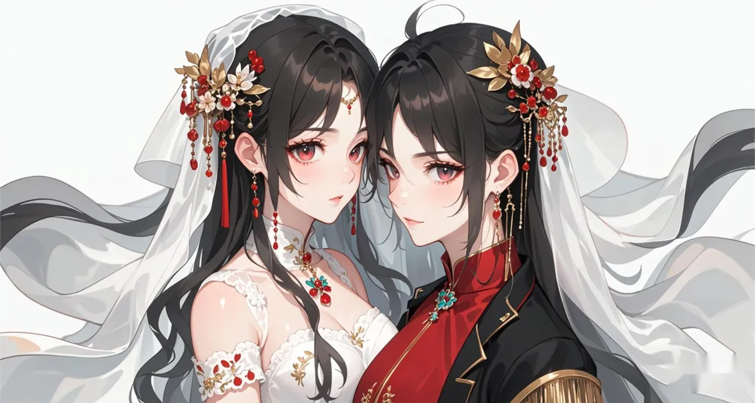 2k古风美女新娘双人壁纸｜唯美古风背景图片「哲风壁纸」
