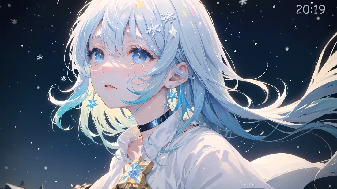 2k蓝发少女手绘壁纸｜梦幻插画背景图片 - 唯美风「哲风壁纸」