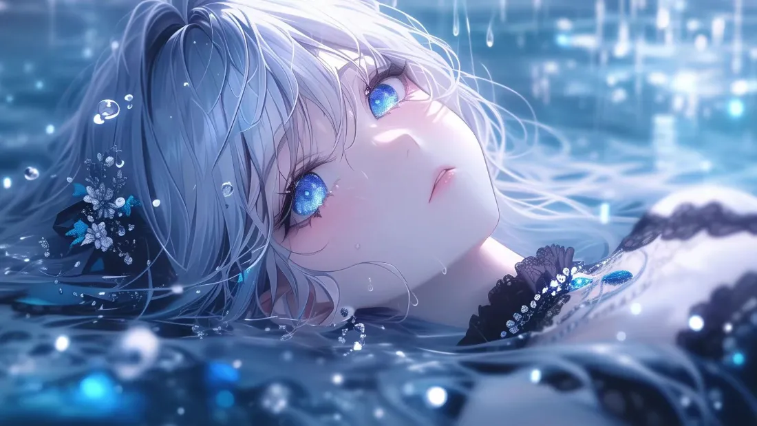 2k蓝发少女插画｜水下背景图片 - 梦幻风「哲风壁纸」